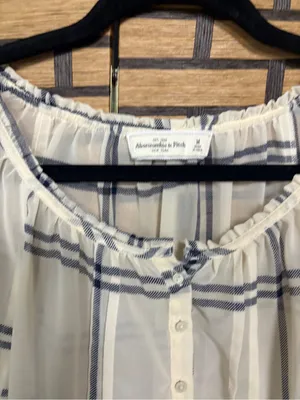 Abercrombie & fitch white and blue plaid sheer top size medium thumbnail 7