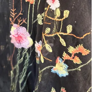 Mesh + Lace Black Floral Embroidered Pointelle Knit Kimono Cardigan Large S3281M thumbnail 6