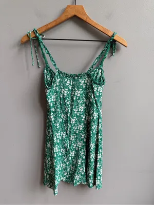 For Love & Lemons Zamira Button Front Dress Kelly Green Floral Mini Slip Dress S thumbnail 7