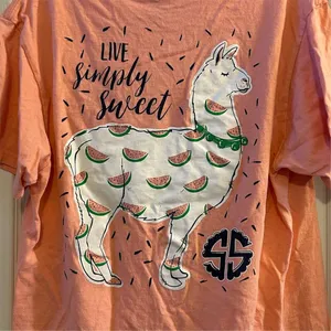 Simply Southern Women's‎ M Pink Short Sleeve T-Shirt Casual Spring Llama thumbnail 8