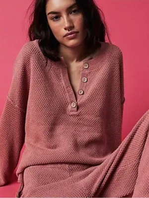 Free People Beach Hailee Coastal Grandma Cotton Knit Henley Sweater xs thumbnail 1