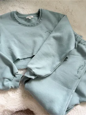 For Love & Lemons Cropped Sweatshirt and Sweatpants Lounge Set - Seafoam thumbnail 1