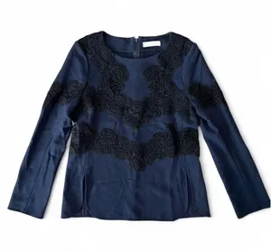 Chloe Dark Navy Blue Lace Long-Sleeve Top thumbnail 1