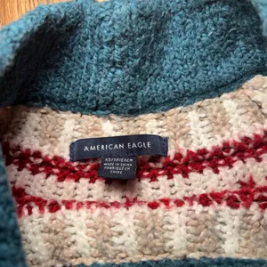 American Eagle Teal Fair Isle Mock Neck Knit Sweater XS Nordic Pullover Ski cozy thumbnail 2
