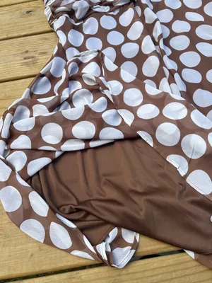 Connected Woman 18W Brown White Polka Dot Ruched Chiffon Midi Dress NWT thumbnail 4