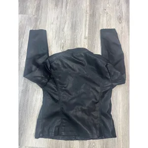 Cisono Black Faux Leather Moto Jacket Womens Size XL Zip Up Mandarin‎ Collar NWT thumbnail 4