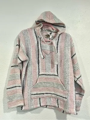 Baja Artisan Made in Mexico Striped Hoodie Sweater Size Medium thumbnail 1