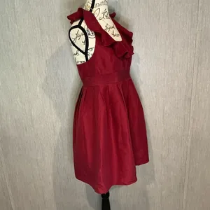 Annie Griffin Deep Red Midi Dress with Ruffle Detail Size 6 thumbnail 2