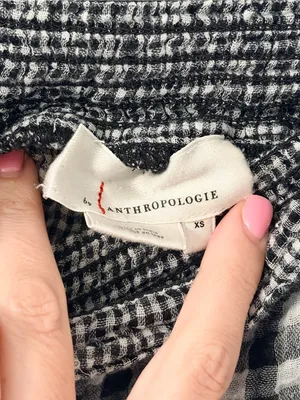 Anthropologie Black & White Gingham Smocked Waist Leggings thumbnail 3