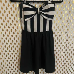 Striped bow tube top dress flowy sexy referee mini skirt mine size S thumbnail 3
