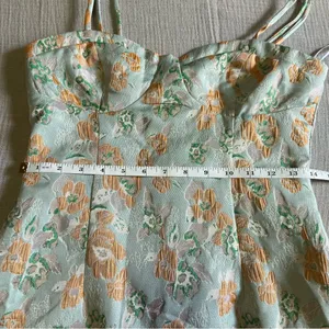 NWOT Lulus Enviable Aesthetic Light Blue Floral Jacquard Bustier Midi Dr… thumbnail 9