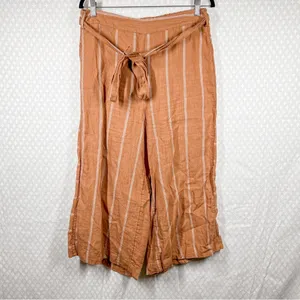 Anthropologie‎ Orange Striped Portia Linen Wide Leg Tie Waist Pants thumbnail 3