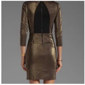 Alice + Olivia Metallic Bronze Sheath Dress‎ Mesh Back Cocktail Quiet Luxury thumbnail 4
