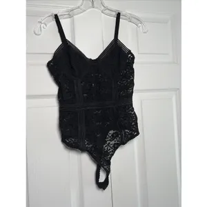 Honey Punch Lace Bustier Bodysuit Womens Size M Black Lingerie Hook‎ Eye Mesh thumbnail 3