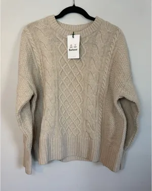 Barbour Daffodil Knit Pull Over wool Sweater Women's Sz 12 Oatmeal NWT thumbnail 1