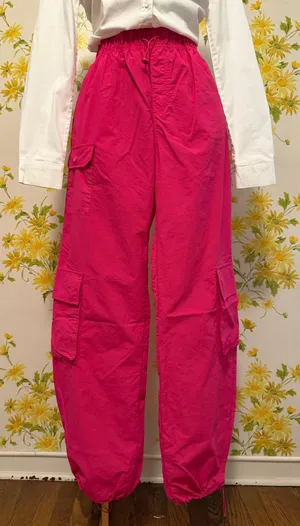 High waist parachute cargo pants in hot pink size M thumbnail 1