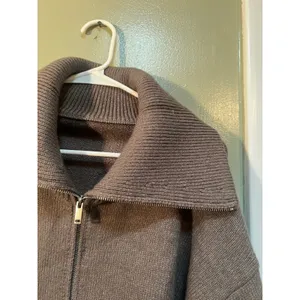 Women's Size Large Full Zip Cardigan Sweater Oversized Collar Cafe Brown Ribbed thumbnail 7