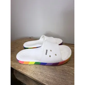 Crocs Classic Slide White Rainbow Stripe Pride Sandals Size 8 thumbnail 8