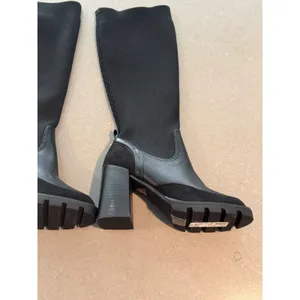 River Island Black Knit‎ Sock Chunky Heel Knee High Boots Womens Size 6 EUR 39 thumbnail 5