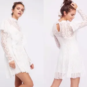 NWT Free People White Lace Fit And Flare MiniDress Small Ruffle Fairy thumbnail 2