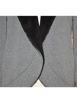LL Bean Cardigan Jacket Womens M Gray Black Fleece Shawl Collar Open Front thumbnail 6