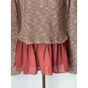 Ya Los Angeles Burgundy Knit Metallic Gold Thread And Ruffled‎ Hem Blouse M thumbnail 5