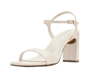 NWT Anne Klein Square Toe Dress Sandals Block Heel Bone Crinkle Off White 9M thumbnail 1