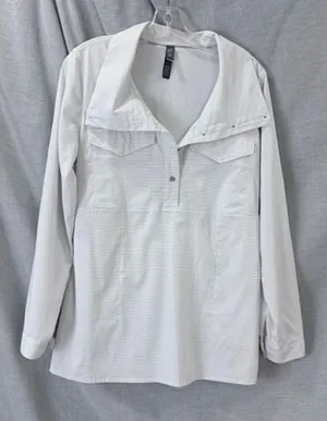 Mountain‎ Hardwear Citypass Popover Shirt Grey White Stripe Top M Camping Hiking thumbnail 1