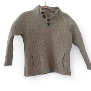 Aran Sweater Market 100% Merino Wool Funnel Neck Pullover Sweater Size L thumbnail 4