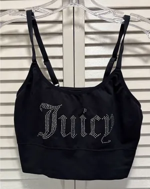 Juicy Couture Black‎ Bling Logo Sports Bra Bralette Size M/L Adjustable Straps thumbnail 1