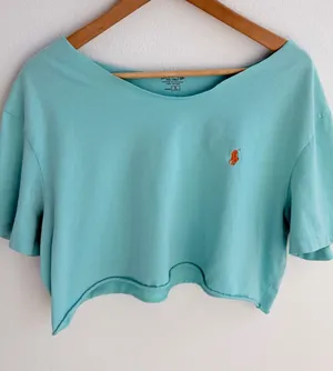 Polo Ralph Lauren Off The Shoulder Light Green Cropped Tee thumbnail 1