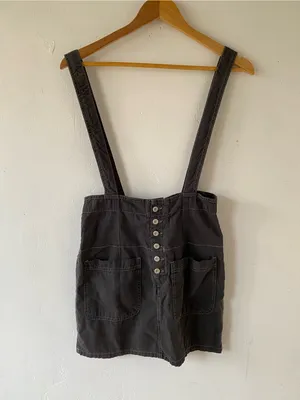 Free People cotton Charcoal Button-Front Pinafore Mini Skirt thumbnail 10