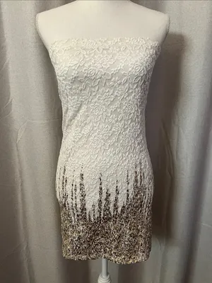 NWOT Joyce Leslie Strapless White Lace Dress/Skirt with Gold Accents thumbnail 1
