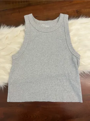 Aerie Ribbed Cropped Tank Top Gray Sleeveless Stretch Cotton XL thumbnail 2