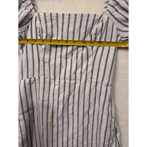Abercrombie &‎ Fitch Linen Blend Stripe Puff Sleeve Mini Dress Womens Small Blue thumbnail 3