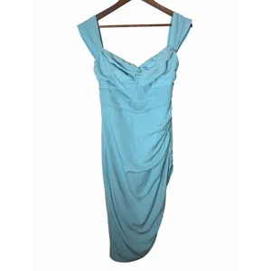 Womens Abercrombie & Fitch Off-The-Shoulder Ruched Midi Dress BLUE SMALL thumbnail 6