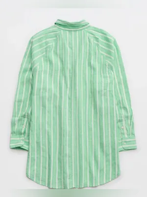 Aerie Green White Striped Linen Blend Coverup Button-Up Shirt - size L thumbnail 15