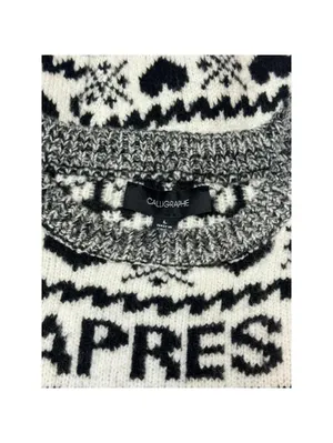 Calligraphe Après Ski Sweater Womens L BlackWhite Fair Isle Knit Winter Pullover thumbnail 3