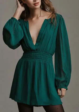 Anthropologie The Somerset Deep-V Long Sleeve Romper, Size XS thumbnail 3