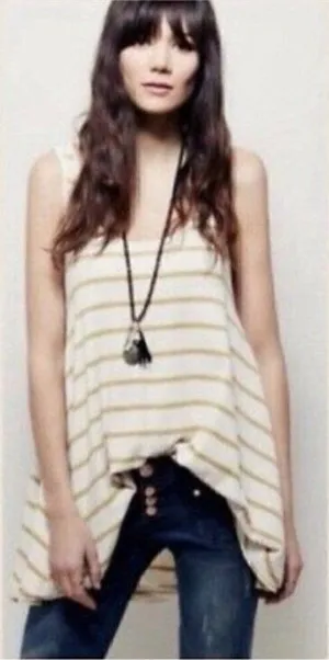 Free People We the Free Yellow Garden Stripe Sleeveless‎ Tunic S thumbnail 1