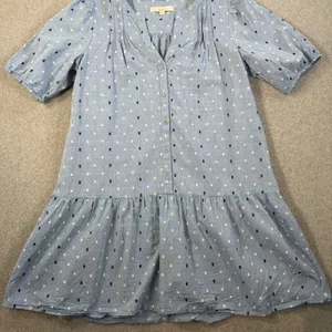 LOFT Women's Medium Blue Swiss Dot Chambray Button Front Dress Short Sleeve thumbnail 5