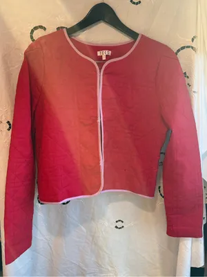 TCEC Quilted Linen Blend Cropped Jacket Pink Trim Preppy Cottagecore L thumbnail 1