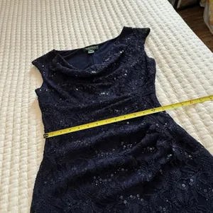 Lauren Ralph Lauren Blue Sequin Lace Ruched Sheath Cocktail Dress Sz 4 thumbnail 6