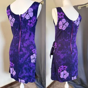 Young Fashion Purple‎ Floral Batik Sarong Mini Dress Womens Small Handmade Rayon thumbnail 4