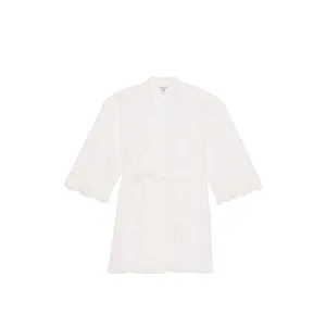 VICTORIA'S SECRET Sheer Boho Floral Embroidery‎ Short Robe White Size M/L thumbnail 3