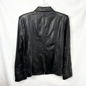 VTG‎ Ann Taylor Small Leather Jacket Black Full Zip Moto Y2K Edgy Genuine 910 thumbnail 2