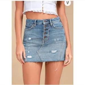 Free People We The Free Mini Jean Skirt Womens 27 Denim Distressed Button Fly thumbnail 10