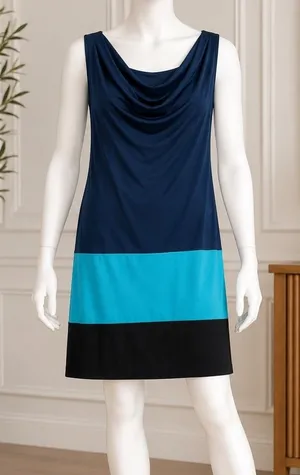 Muse Womens Dress Cowl Neck Colorblock Navy Blue Black Size 10 thumbnail 1