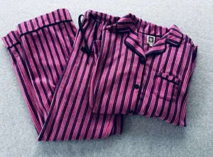 Anne Klein Women's 2 pc Size Medium PJ'S Fleece Pajama Set Striped Pink/Purple thumbnail 1