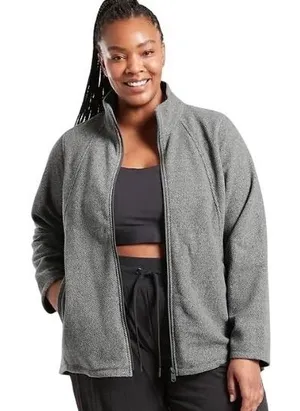 Athleta Stroll Fleece Full Zip‎ Jacket Heathered Grey XL Mock Neck Activewear thumbnail 1